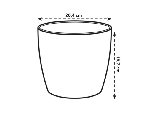 Skizze eines Pflanzgefäßes mit den Maßen 20,4 cm Breite und 18,7 cm Höhe
