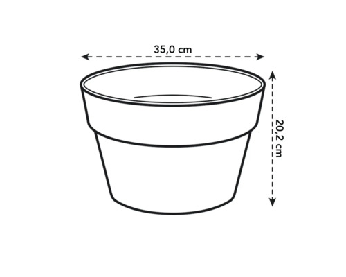Schéma d'un pot de fleurs avec des dimensions de 35,0 cm de large et 20,2 cm de haut.