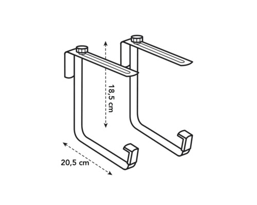 Zwei Badezimmertürhaken mit den Maßen 18,5 cm und 20,5 cm.
