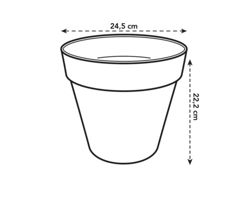 Abbildung eines Pflanzentopfes mit den Maßen 24,5 cm Breite und 22,2 cm Höhe.