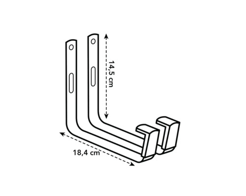 Illustration von zwei Wandhaken mit Maßangaben 14,5 cm und 18,4 cm.
