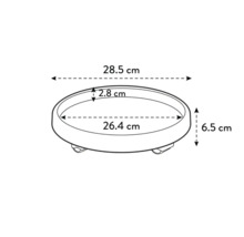 Schéma d'un plateau à roulettes rond pour plantes avec indications de dimensions