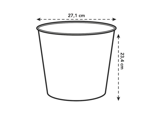 Illustration eines Pflanzgefäßes mit den Maßen 27,1 cm Breite und 23,4 cm Höhe
