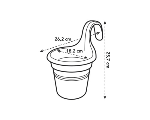 Technische Zeichnung eines Hängetopfes mit Maßangaben