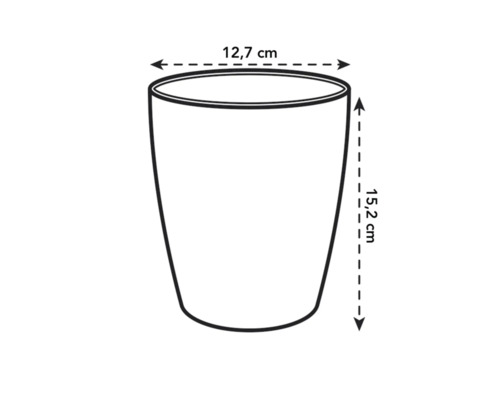 Skizze eines Pflanzgefäßes mit den Maßen 12,7 cm Breite und 15,2 cm Höhe