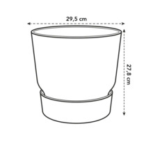Schéma d'un pot de fleurs mesurant 29,5 cm de large et 27,8 cm de haut.