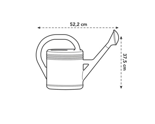 Dessin technique d'un arrosoir avec des dimensions de 52,2 cm de largeur et 37,5 cm de hauteur