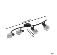 Plafonnier avec quatre spots, longueur 64 centimètres, largeur 22 centimètres
