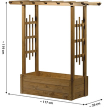 Jardinière en bois avec support grimpant, environ 119 cm de haut, environ 117 cm de large et environ 39 cm de profondeur