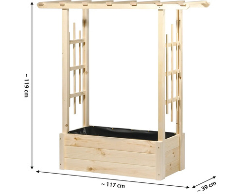 Hochbeet aus Holz mit Rankhilfe und Pflanzfolie, circa 119 x 117 x 39 cm