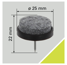 Filzgleiter mit Nagel, Durchmesser 25 Millimeter