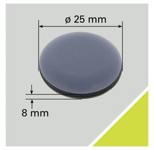 Bouton d'un diamètre de 25 millimètres et d'une hauteur de 8 millimètres.