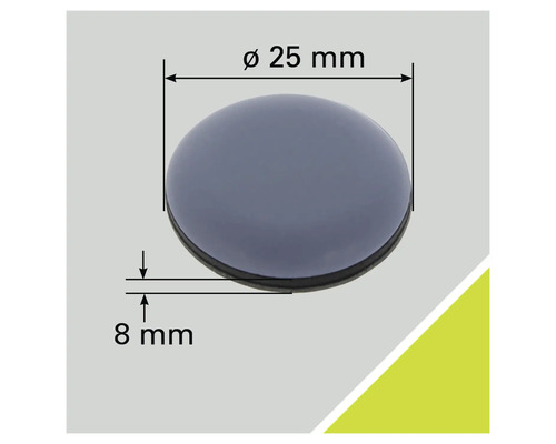 Bouton d'un diamètre de 25 millimètres et d'une hauteur de 8 millimètres.