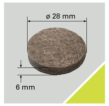 Filzgleiter mit einem Durchmesser von 28 Millimetern und einer Dicke von 6 Millimetern