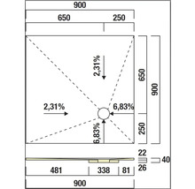 Dessin technique d'un receveur de douche avec dimensions.