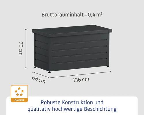 Gartentruhe mit den Maßen 136 x 68 x 73 Zentimeter