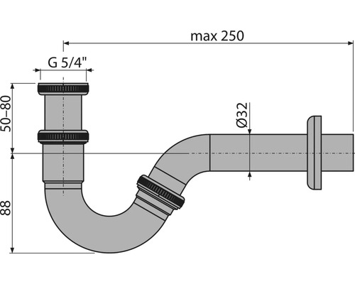 Dessin technique d'un siphon avec dimensions