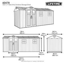 Abbildung eines Gerätehauses mit seitlichem Eingang und Maßangaben
