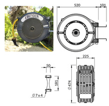 EBInger enrouleur de tuyau avec tuyau et dessins techniques