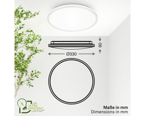 Dimensions du plafonnier rond avec un diamètre de 330 millimètres et une hauteur de 60 millimètres