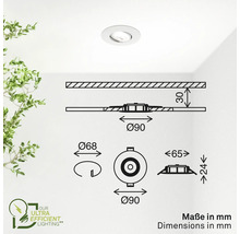 Spot encastrable au plafond avec dimensions sous forme de dessin technique
