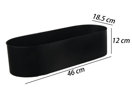 Jardinière oblongue mesurant 46 cm de long, 18,5 cm de large et 12 cm de haut.