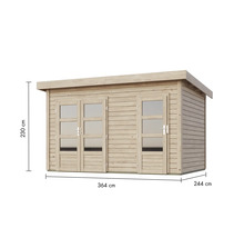 Holzgartenhaus mit zwei Glastüren und Größenangaben