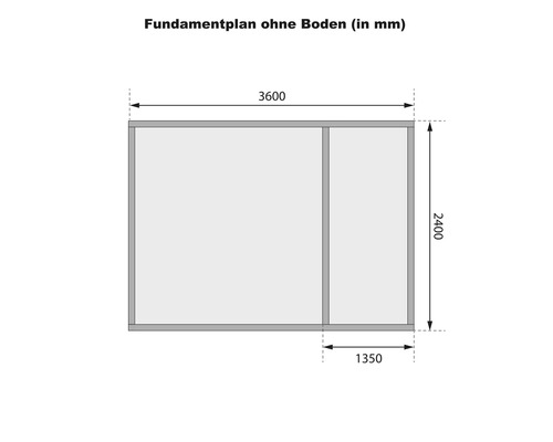 Plan de fondation sans sol avec indications de dimension en millimètres