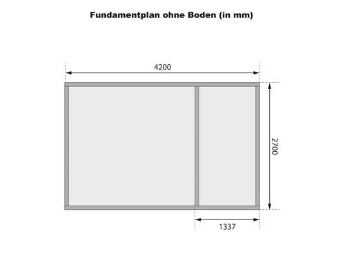Fundamentplan ohne Boden mit Maßangaben in Millimeter