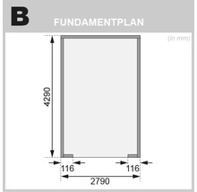 Fundamentplan mit Massangaben in Millimeter