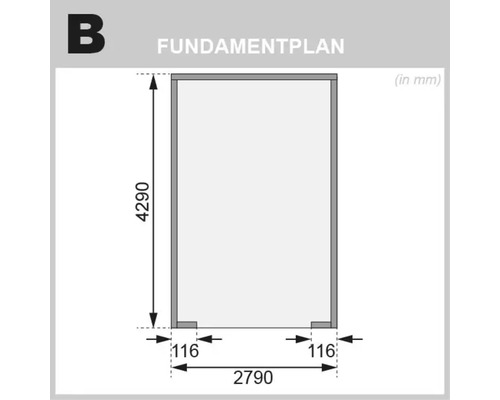Fundamentplan mit Massangaben in Millimeter