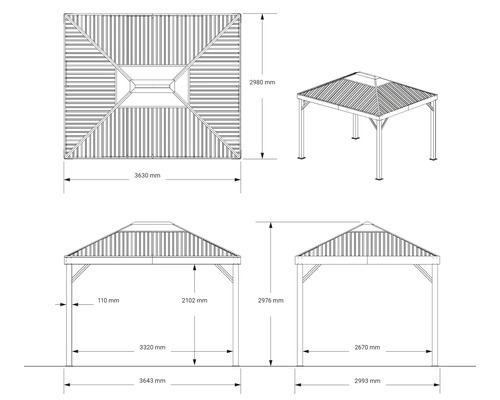 Schéma technique d'un pavillon avec dimensions