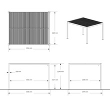 Dessin technique d'une pergola avec dimensions