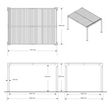 Technische Zeichnung einer Pergola mit Maßangaben