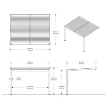 Technische Zeichnung einer Gartenpergola mit Maßangaben