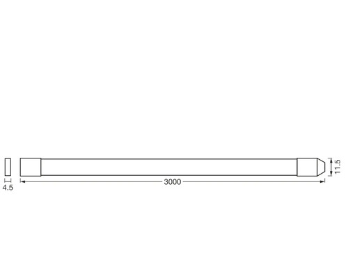 Dessin technique pour une baguette avec des dimensions de 3000 millimètres de longueur, 11,5 millimètres de hauteur et 4,5 millimètres de profondeur.