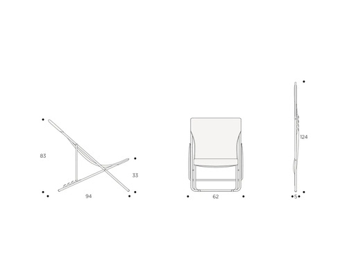 Schéma technique d'une chaise longue avec dimensions