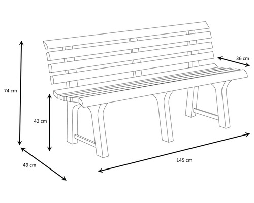 Schéma d'un banc de jardin avec dimensions