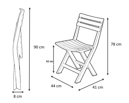 Dessin technique d'une chaise pliante avec dimensions