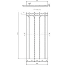 Technische Zeichnung einer Dekorplatte mit den Maßen 600 x 1300 Millimeter