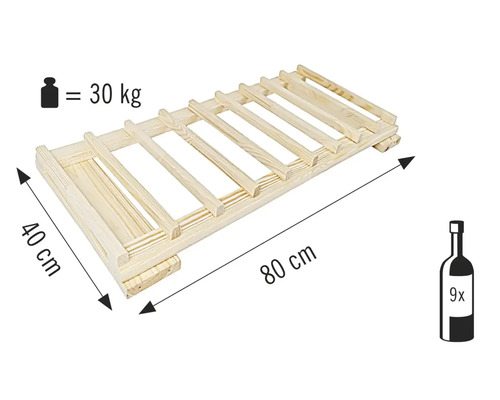 Casier à vin en bois pour neuf bouteilles, 80 x 40 centimètres, charge maximale de 30 kilogrammes