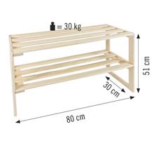 Étagère à chaussures en bois avec deux étagères, dimensions 80 cm x 30 cm x 51 cm, charge maximale 30 kg