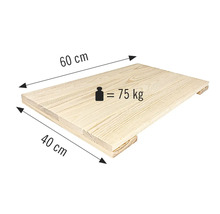 Panneau en bois de 60 centimètres sur 40 centimètres avec une capacité de charge de 75 kilogrammes