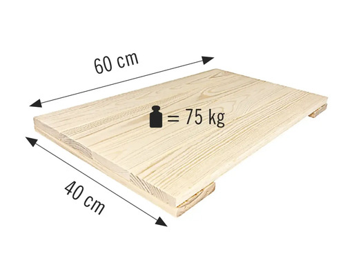 Panneau en bois de 60 centimètres sur 40 centimètres avec une capacité de charge de 75 kilogrammes