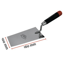 Truelle de maçon d'une longueur de 160 mm et d'une largeur de 100 mm.