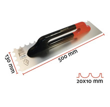 Truelle Maurerlob, 500 x 130 millimètres, denture 20 x 10 millimètres
