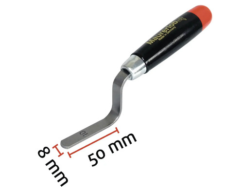 Truelle de maçon avec des dimensions de huit millimètres sur 50 millimètres.