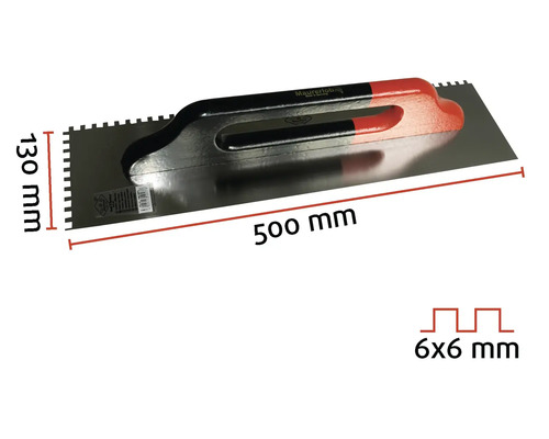 Truelle dentée Maurerlob, 500 x 130 millimètres, denture 6x6 millimètres