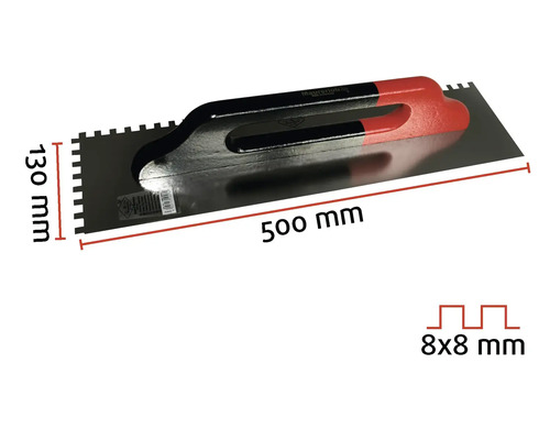 Spatule dentée, 500 x 130 mm, denture 8x8 mm