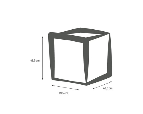 Skizze eines Würfels mit Seitenlänge 49,5 cm